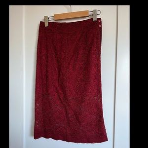 MIDI pencil red lace skirt